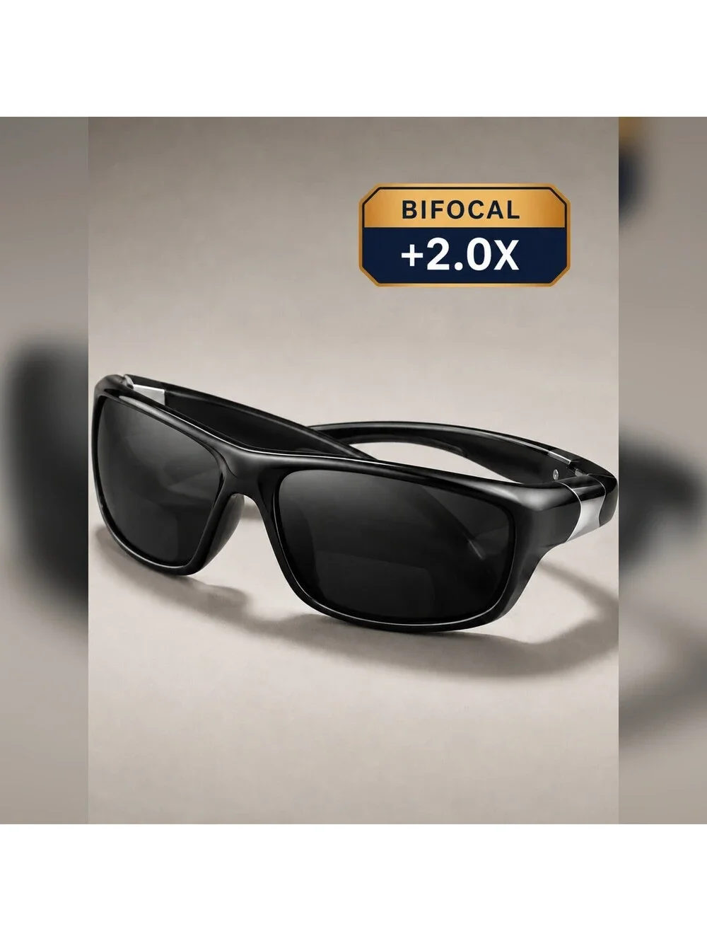 SKYFUEN +2.0X Polarized Bifocal Reading Sunglasses TR90 Black Wraparound